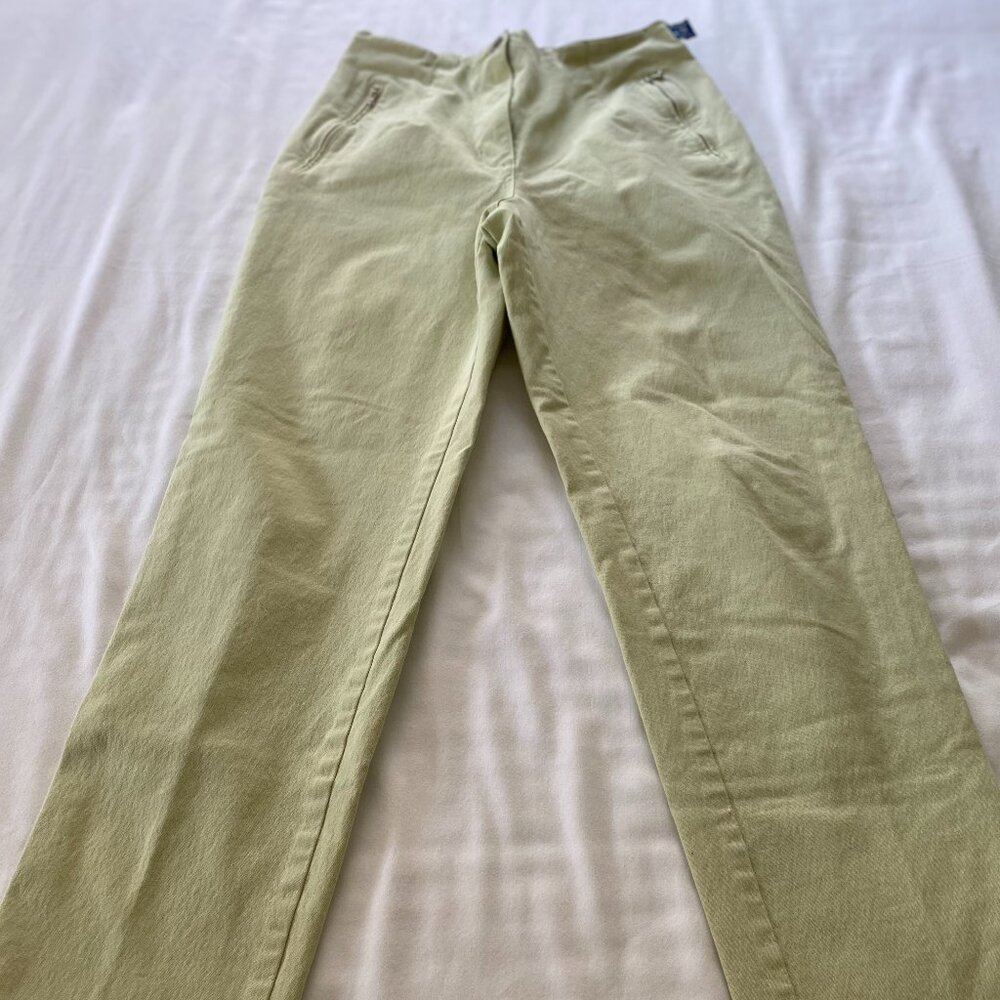 Vanilia Straight Leg Jeans with Zippered Pockets, Pale Green, European Size 38